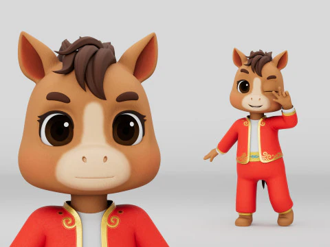 딱딱한 만화 말 3D 모델