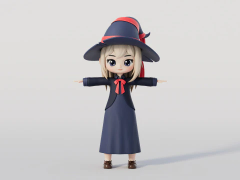 Rigged Cartoon Witch 3D Model