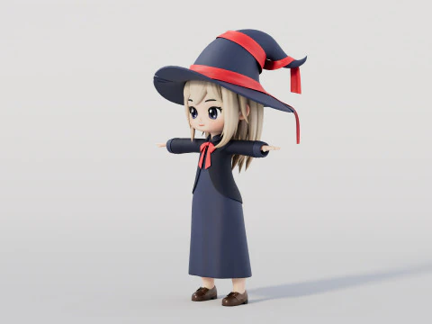 Rigged Cartoon Witch 3D Model
