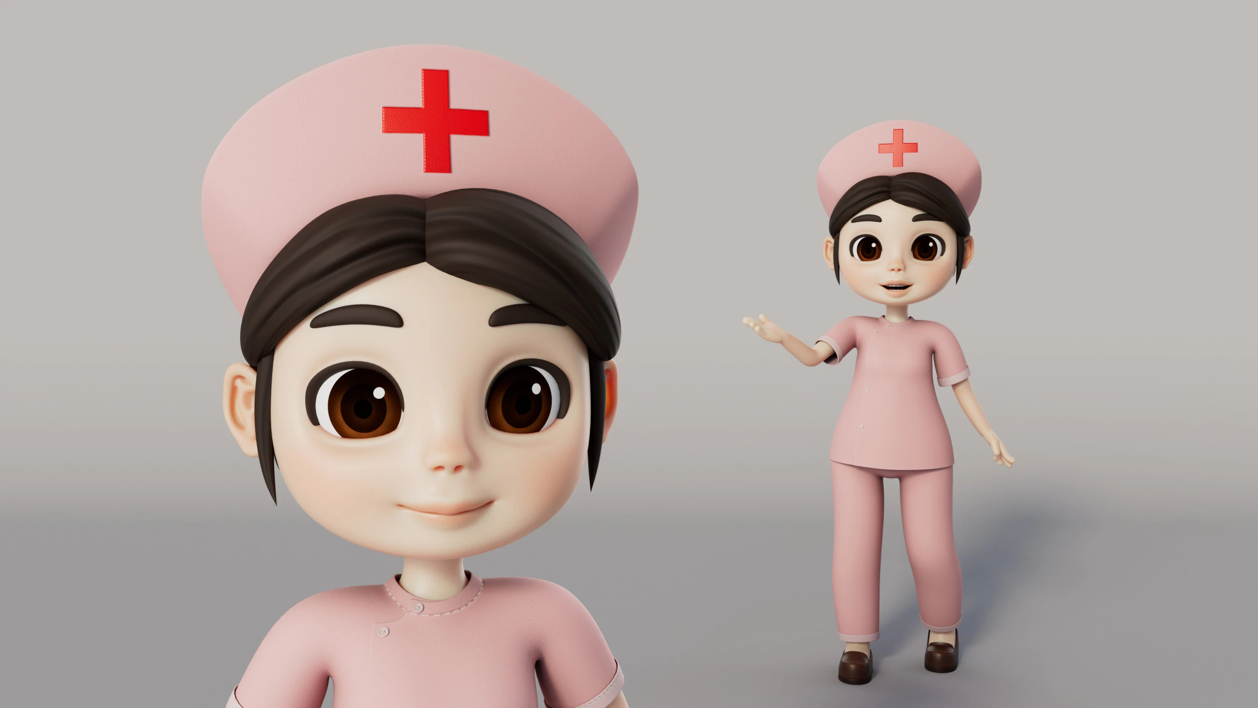 Rigged Cartoon Nurse 3D Model .c4d .max .obj .3ds .fbx .stl .blend