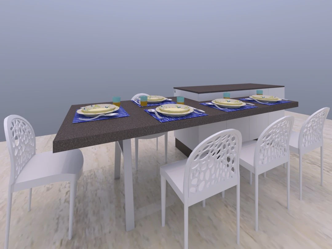 Dining Table Kitchen Integrated 3D Model .c4d .max .obj .3ds .fbx .stl .blend 