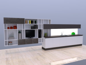 Wall Modular System Kitchen cabinets integrated 3D Модель