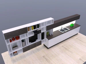 Wall Modular System Kitchen cabinets integrated 3D Model