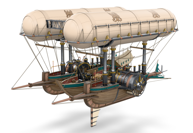 Steampunk Flyship Modello 3D .c4d .max .obj .3ds .fbx .stl .blend 