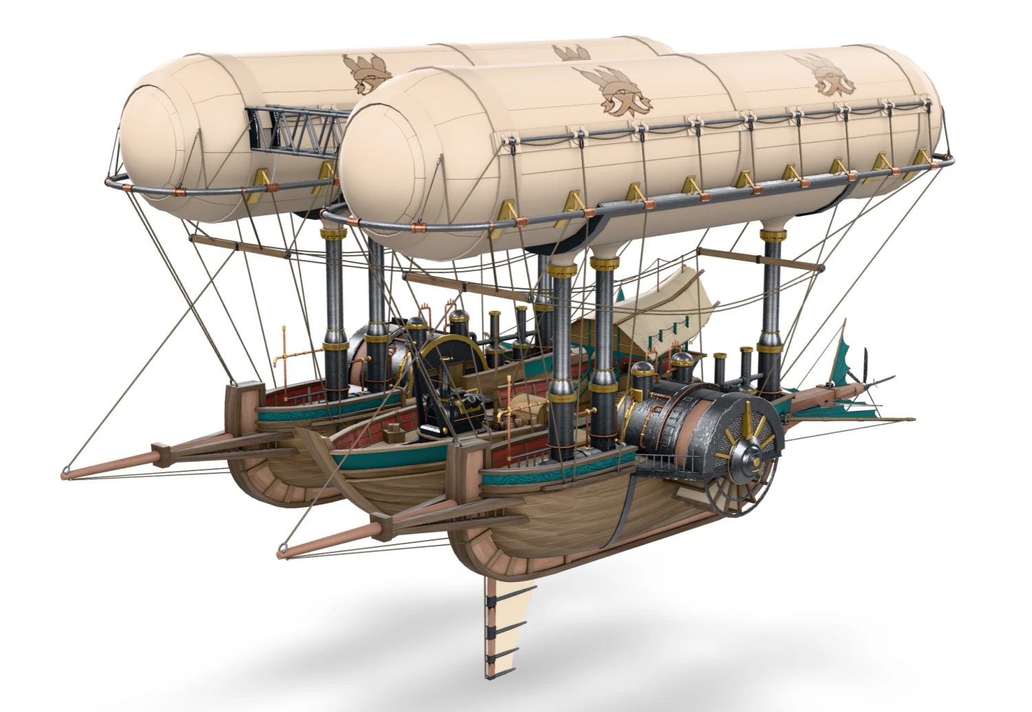 Steampunk Flyship 3D Model .c4d .max .obj .3ds .fbx .stl .blend