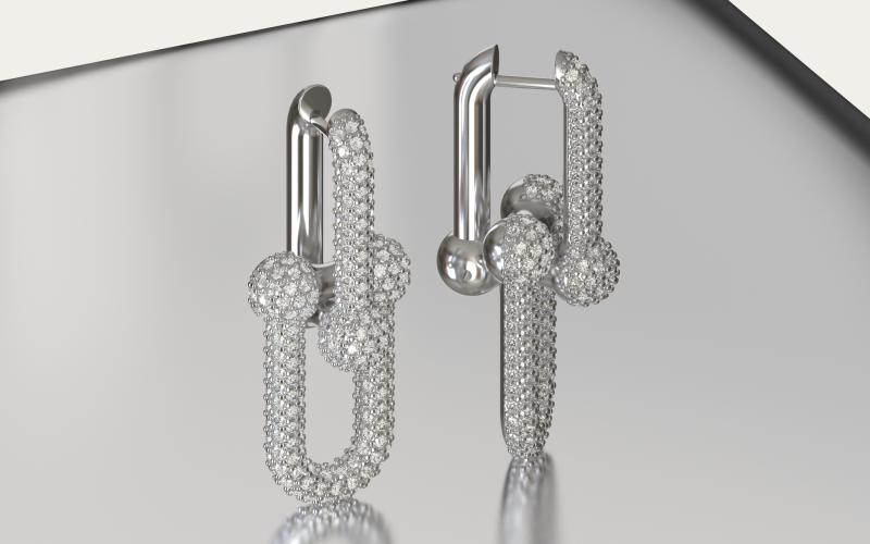 Tiffany oorbel grote schakel HardWear - geheel diamant 3D printmodel .c4d .max .obj .3ds .fbx .stl .blend 