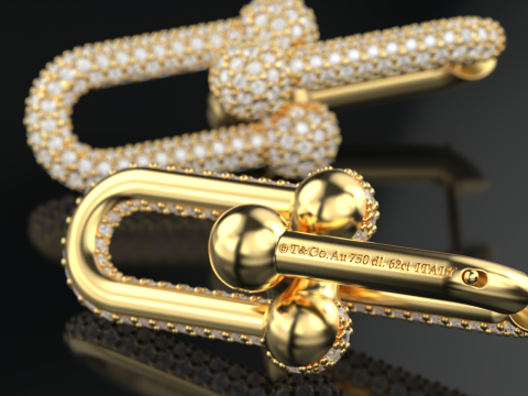 Tiffany oorbel grote schakel HardWear - geheel diamant 3D printmodel
