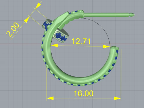 Earring Clou hoop - small paved 3D Print Model