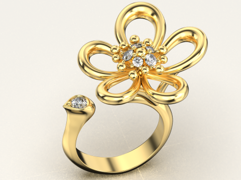 रिंग वैन क्लीफ - उंगली के बीच फूल का फीता 3D प्रिंट मॉडल