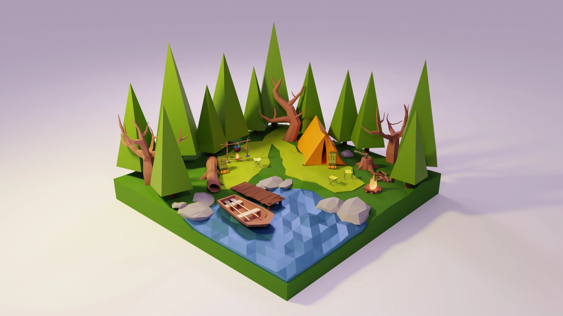 Forest and Lake 3D Model .c4d .max .obj .3ds .fbx .stl .blend 