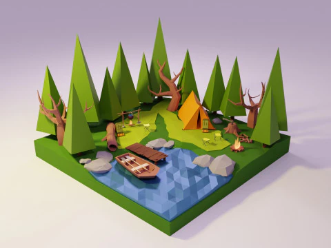 For&ecirc;t et lac Modèle 3D