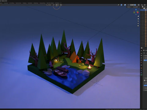 Forest and Lake Night 3D Model