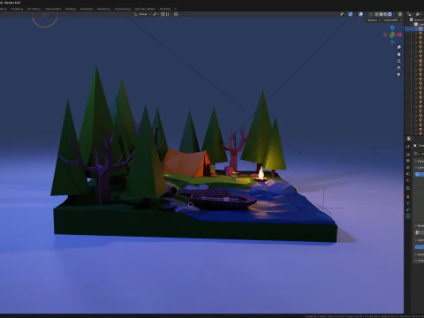 Forest and Lake Night 3D Model