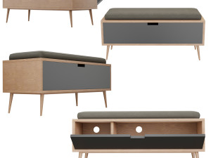 Williams Upholstered Wood Drawer Storage Bench 3D मॉडल