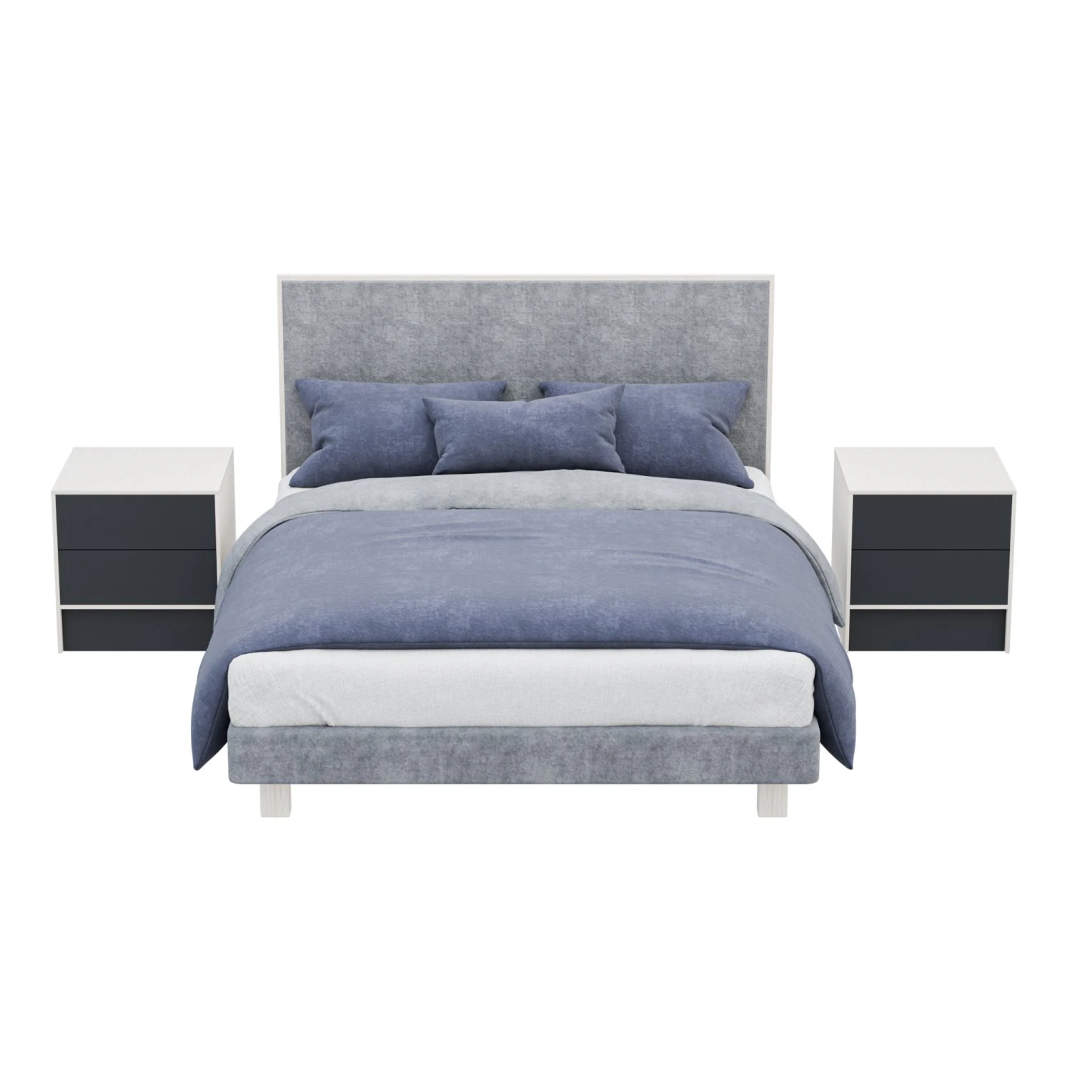 Queen bed 3D Model .c4d .max .obj .3ds .fbx .stl .blend 