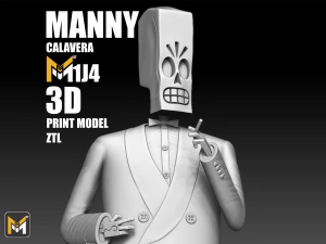 Manny Calavera Est&aacute;tua 3D Impress&atilde;o Stl Modelo de Impressão 3D