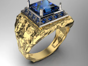 Printable signet ring with onyx 73x73 STL 3D Print Model