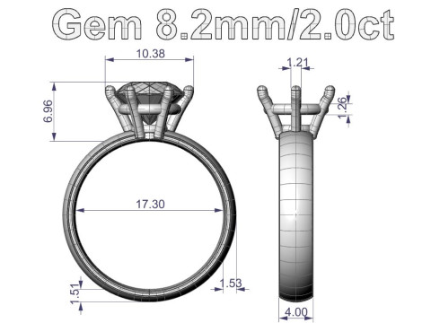Engagement SOL ring 2ct 3D file for printing 3D 打印模型
