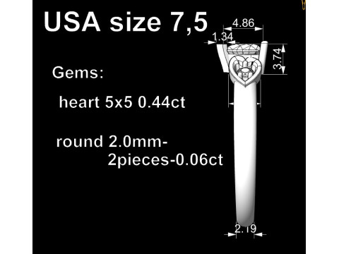 Jewelry engagement ring with heart 55mm ready to print 3D 打印模型