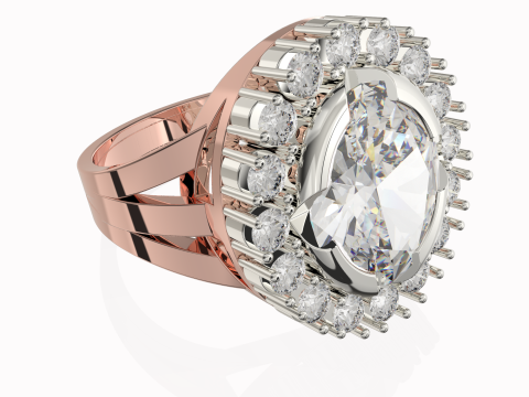Printable STL jewelry engagement ring gem stone oval 126x10mm 3D Print Model