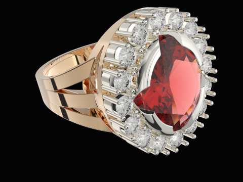 Printable STL jewelry engagement ring gem stone oval 126x10mm 3D-printmodel