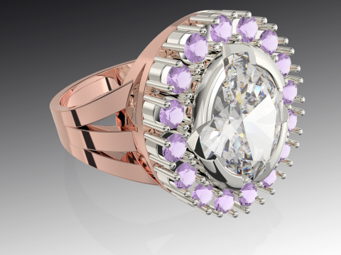 Printable STL jewelry engagement ring gem stone oval 126x10mm 3D-printmodel