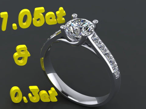 Printable jewelry engagement comfort Ring with diamonds 3D Print Model