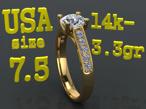 Printable jewelry engagement comfort Ring with diamonds 3D Print Model
