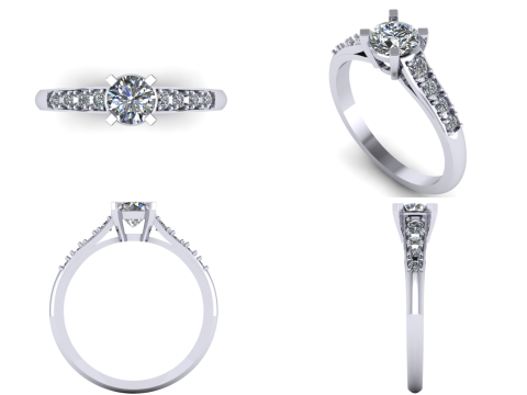 Jewelry engagement Ring 1 diamond 06ct and 8 diamonds 018ct 3D Print Model