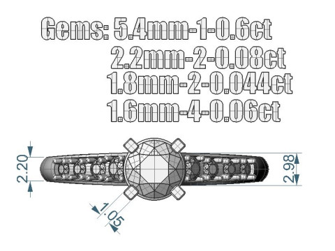 Jewelry engagement Ring 1 diamond 06ct and 8 diamonds 018ct 3D Print Model