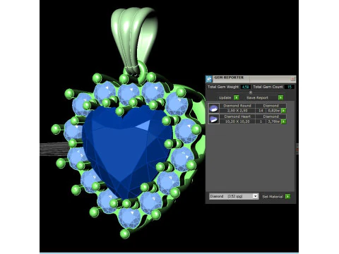 Printable STL jewelry pendant gem heart 10x10mm 376ct 3D Print Model