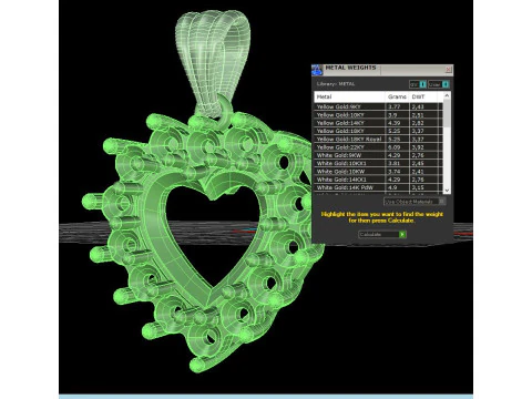 Printable STL jewelry pendant gem heart 10x10mm 376ct 3D Print Model