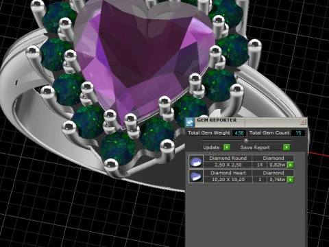 Printable STL jewelry engagement ring gem heart 10x10mm 458ct 3D Print Model