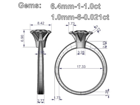 Printable engagement SOL Ring The Crown 1ct Model do druku 3D