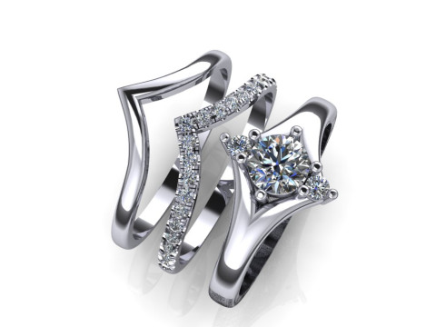 Printable STL jewelry engagement triple ring gems 07ct 3D 打印模型