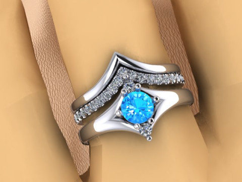 Printable STL jewelry engagement triple ring gems 07ct Model do druku 3D