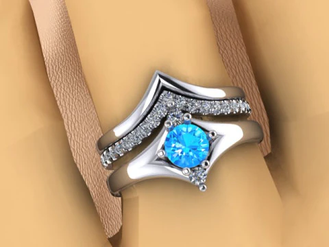 Printable STL jewelry engagement triple ring gems 07ct 3D Print Model