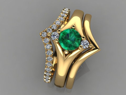 Printable STL jewelry engagement triple ring gems 07ct Model do druku 3D