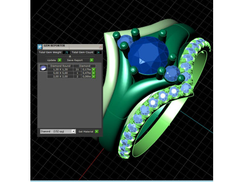 Printable STL jewelry engagement triple ring gems 07ct Model do druku 3D