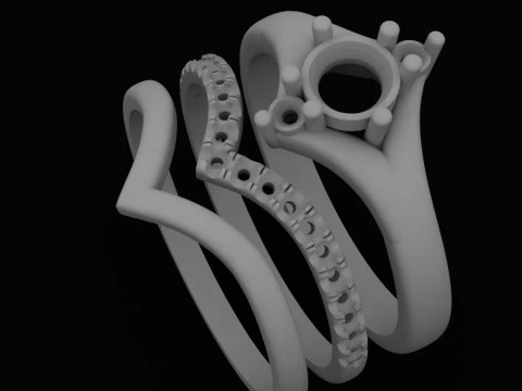 Printable STL jewelry engagement triple ring gems 07ct 3D Print Model