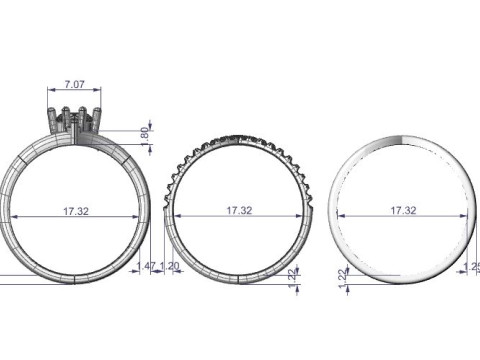 Printable STL jewelry engagement triple ring gems 07ct Model do druku 3D