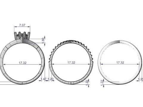 Printable STL jewelry engagement triple ring gems 07ct 3D Print Model