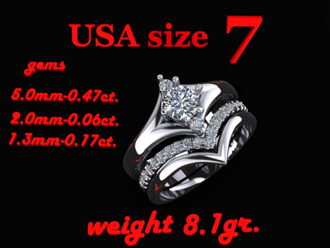Printable STL jewelry engagement triple ring gems 07ct Model do druku 3D