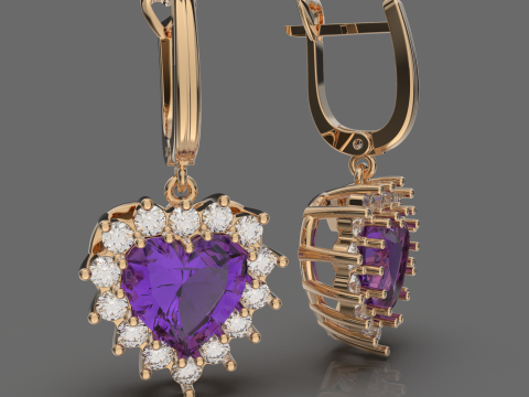 Printable STL jewelry earring gem heart 10x10mm 9ct 3Dプリントモデル