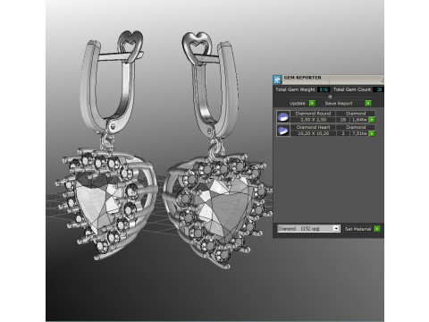 Printable STL jewelry earring gem heart 10x10mm 9ct 3Dプリントモデル