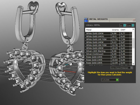 Printable STL jewelry earring gem heart 10x10mm 9ct 3Dプリントモデル