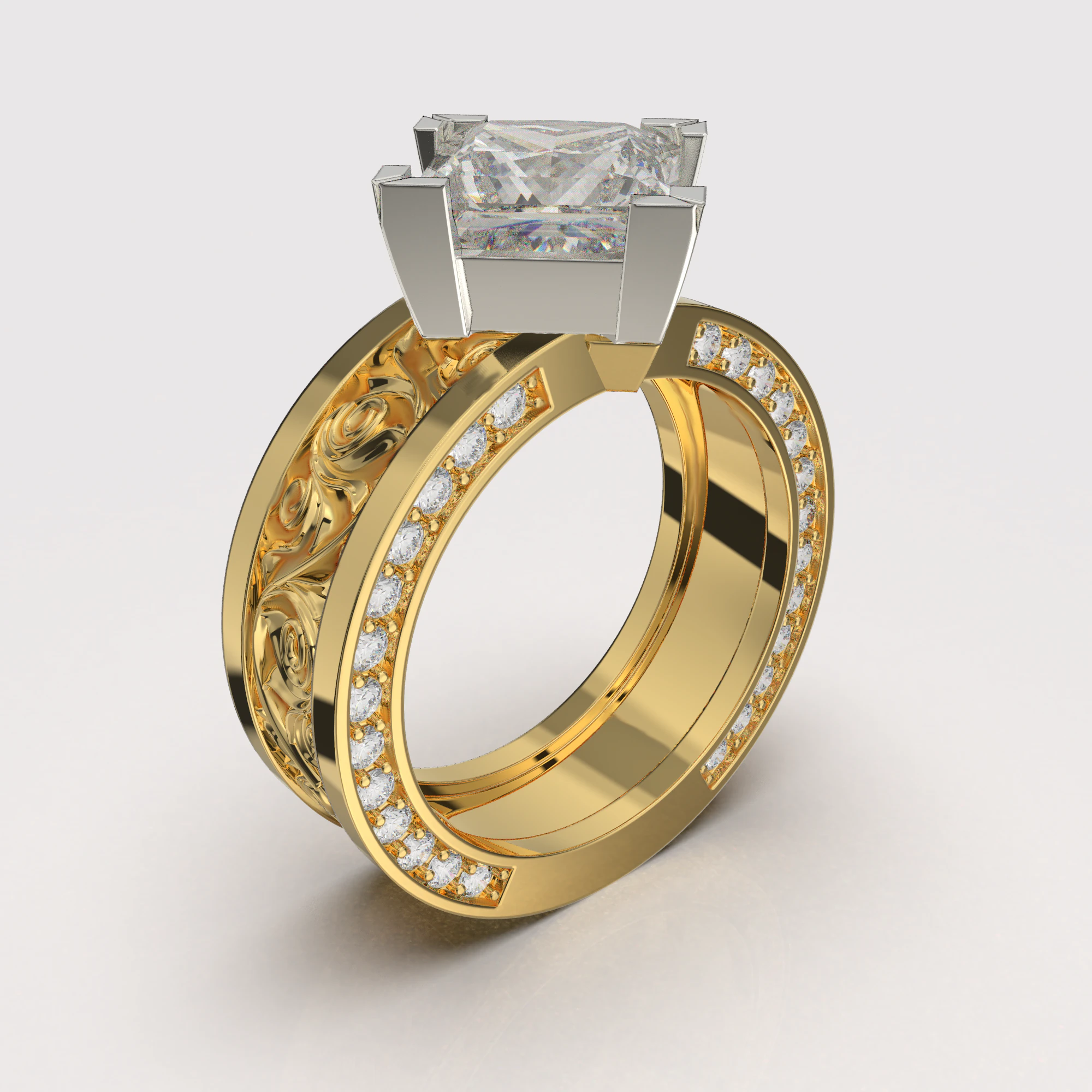 Printable jewelry vintage signet with stone princess 8x8mm 3ct 3D Print Model .c4d .max .obj .3ds .fbx .stl .blend 
