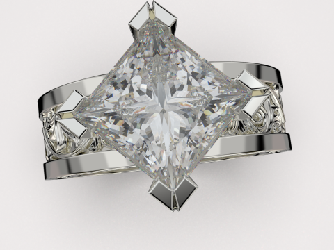 Printable jewelry vintage signet with stone princess 8x8mm 3ct 3D प्रिंट मॉडल