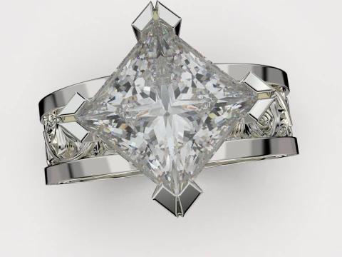 Printable jewelry vintage signet with stone princess 8x8mm 3ct 3D Print Model