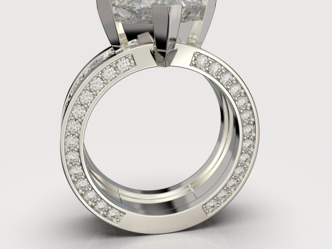 Printable jewelry vintage signet with stone princess 8x8mm 3ct 3D प्रिंट मॉडल